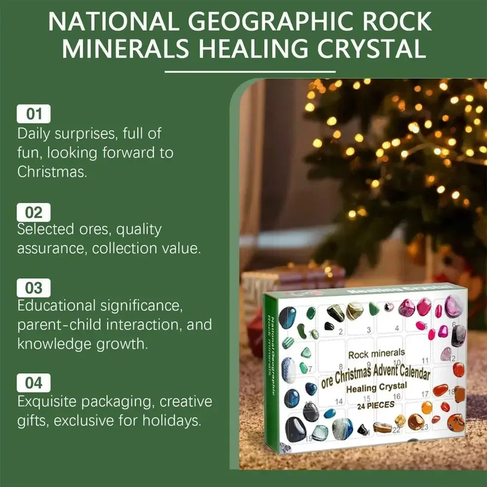 Stone Rock Mineral Collection Advent Calendar 24 Grids Countdown Box Educational Christmas Gift for Kids