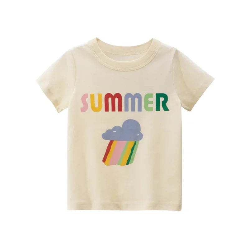 2-8T Heart Print Girls T Shirt Summer Toddler Kid Baby Clothes Short Sleeve Cotton Tshirt Childrens Cute Tee Top Infant Outfit