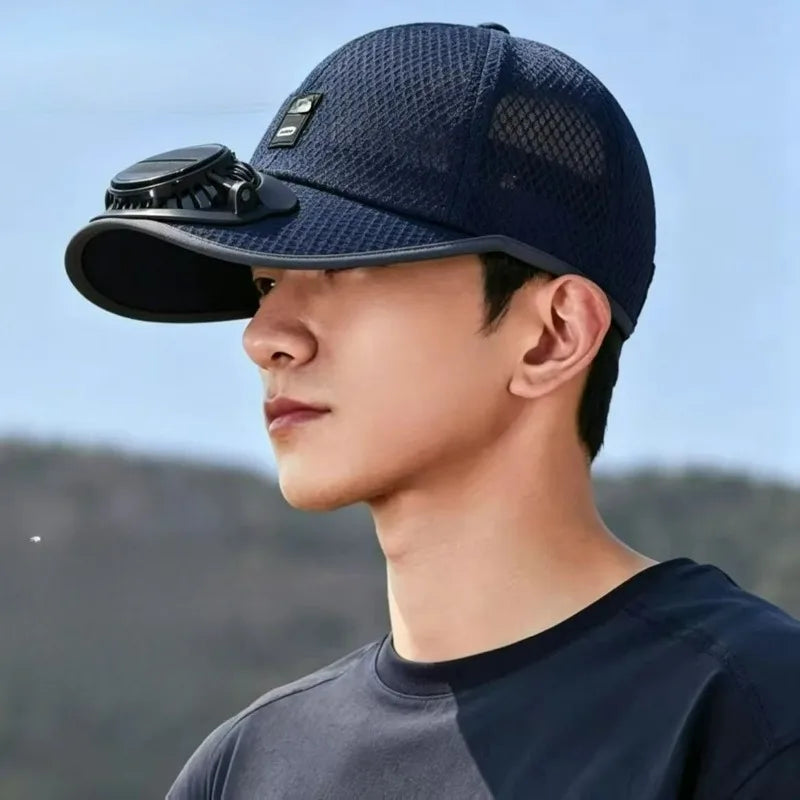 USB Rechargeable Solar Cooling Hat Outdoor Baseball Cap with Built in Fan Breathable Mesh Adjustable Wind Speed Camping Fishing