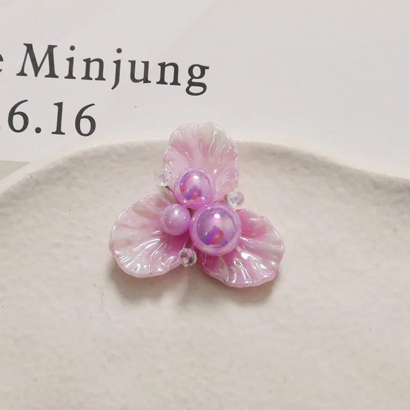 Shoe Decor 1 Piece Handcrafted Crystal Beaded Triple Petal Flower Iridescent DIY for Jelly Clog Sandals Princess Korean Style