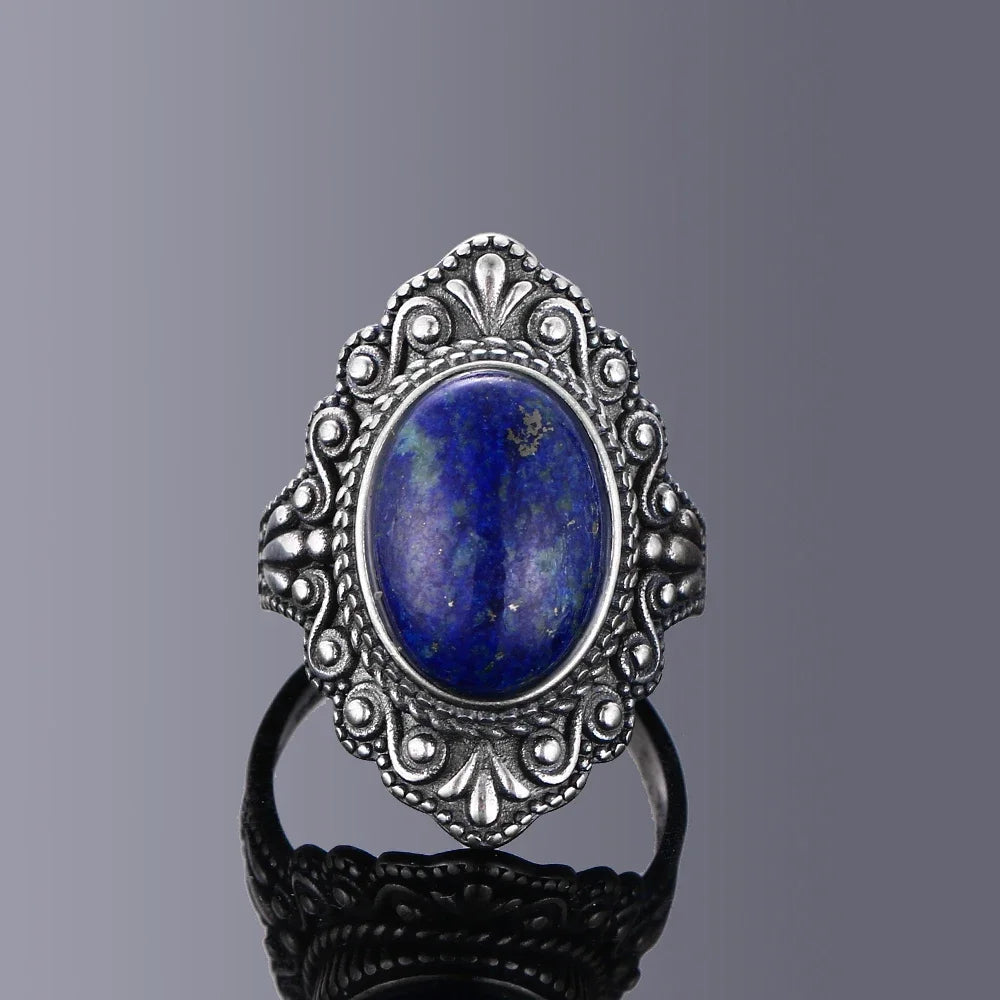 S925 Silver Ring Oval Natural Black Onyx Rings Finger Ring Retro Black Labradorite Fine Jewelry Party For Women Men