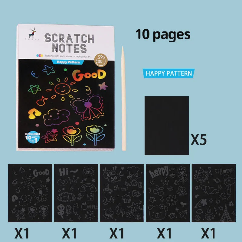 Children Scratch Painting Set Magic Rainbow Colors Scratch Art Painting Card Books Early Education Template Drawing Toys For Kid