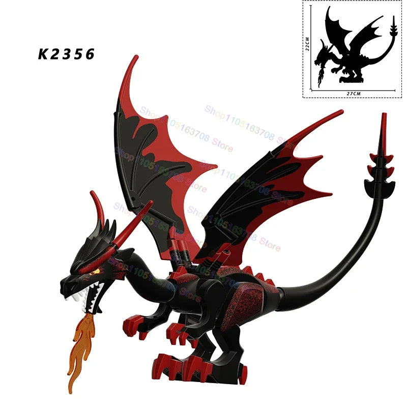 W1501 HOT Green Dragon Building Blocks Black Dragon fire wings Action Figures Models Accessory Puzzle Kids for Toys Gifts K2356