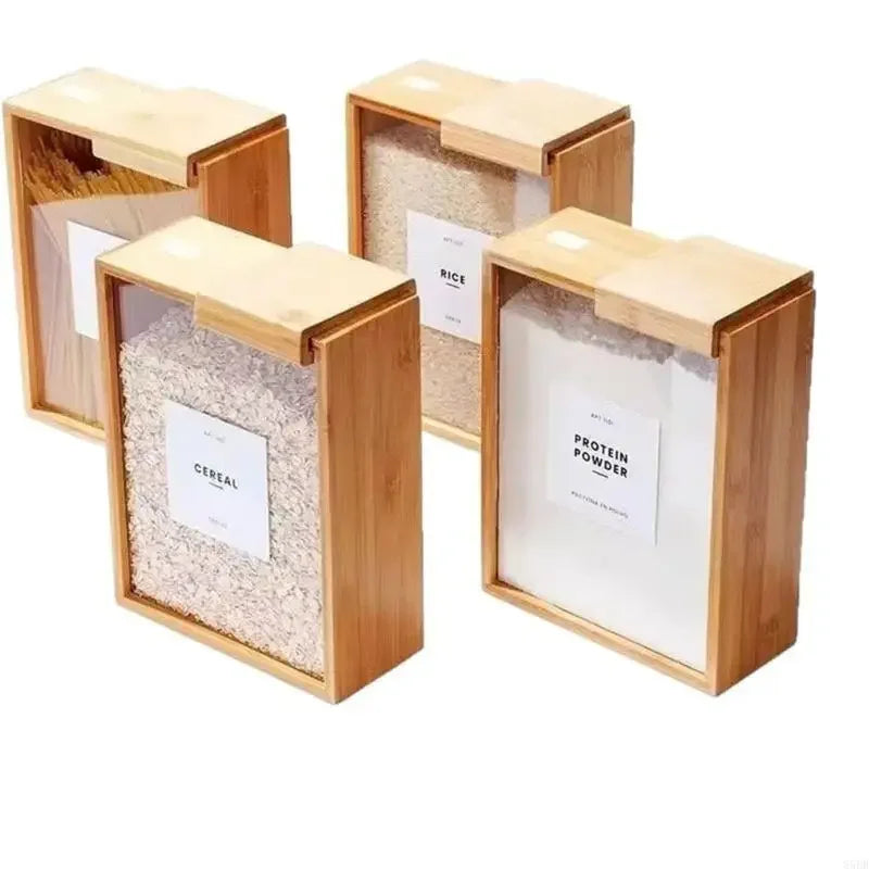Sturdy Bamboo Kitchen Storage Container Cereal Grain Organizer