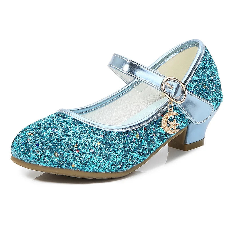 Girls Purple High Heels For Kids Princess RED Leather Shoe Footwear Children's Dress Party Wedding Shoes Round Toe 1-3CM