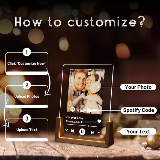 Custom Spotify Music Plaque Gifts For Anniversary Personalized Acrylic Photo Frame Lamp Couple Birthday Wedding Gifts For Lover