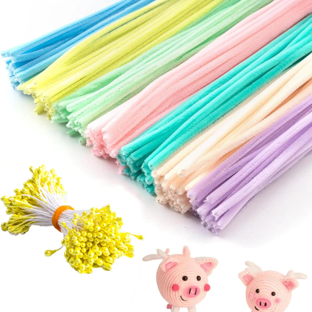 230Pcs/Set Chenille Stems Pipe Cleaners with Flower Centers DIY Handmade Crafts Materials Kids Art Toy Wedding Party Home Decor