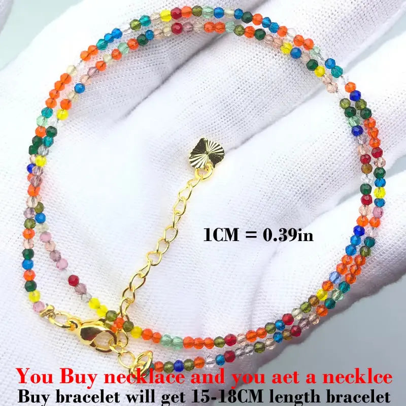 HOT Natural Stone 2mm Faceted Beads Necklace Crystal quartz Garnet agate Beaded Chains Fashion Simple Men Women Jewelry Gifts
