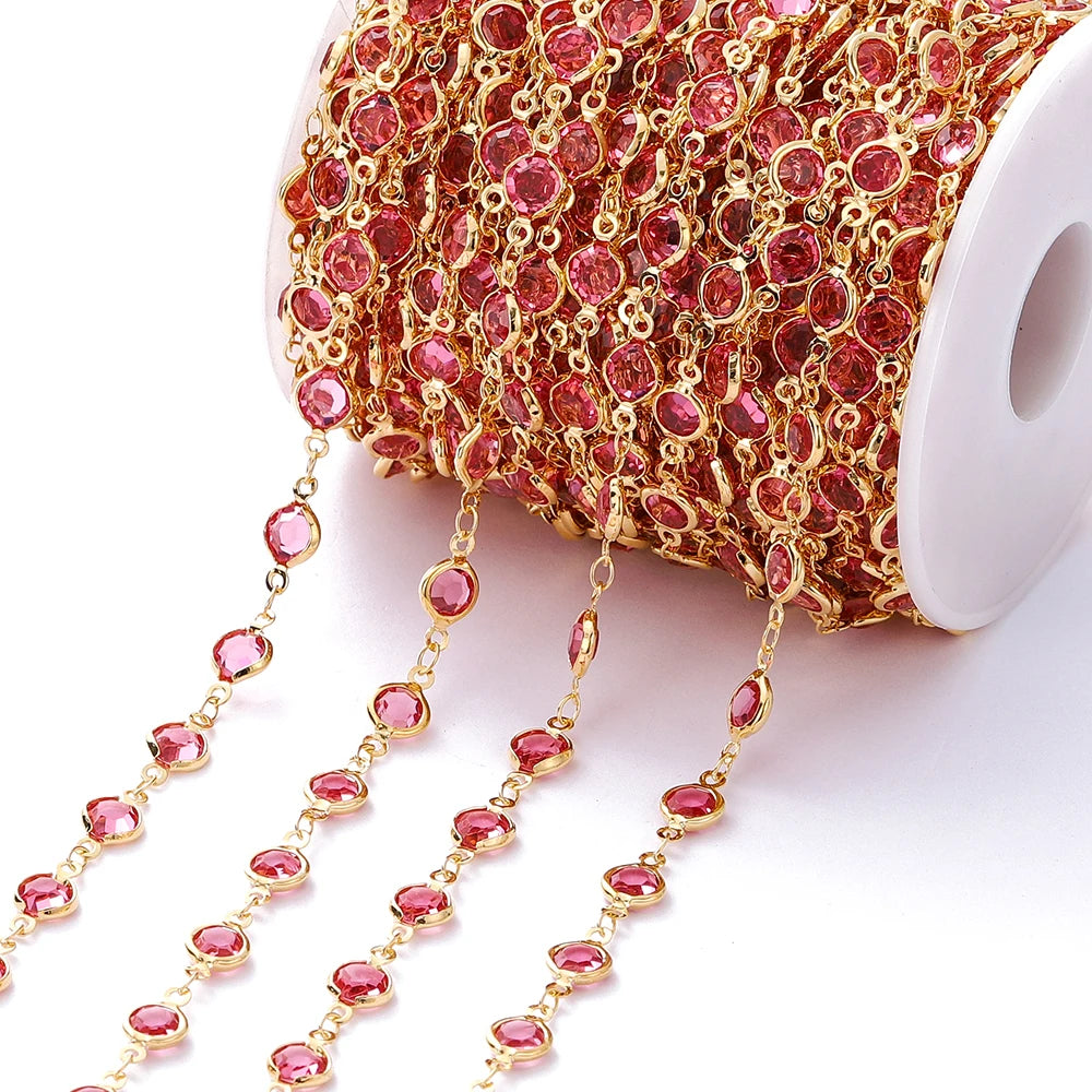 1M Crystal Zircon Stone Chain Colorful Glass Beads Chains For DIY Necklace Bracelet Jewelry Making Supplies Findings