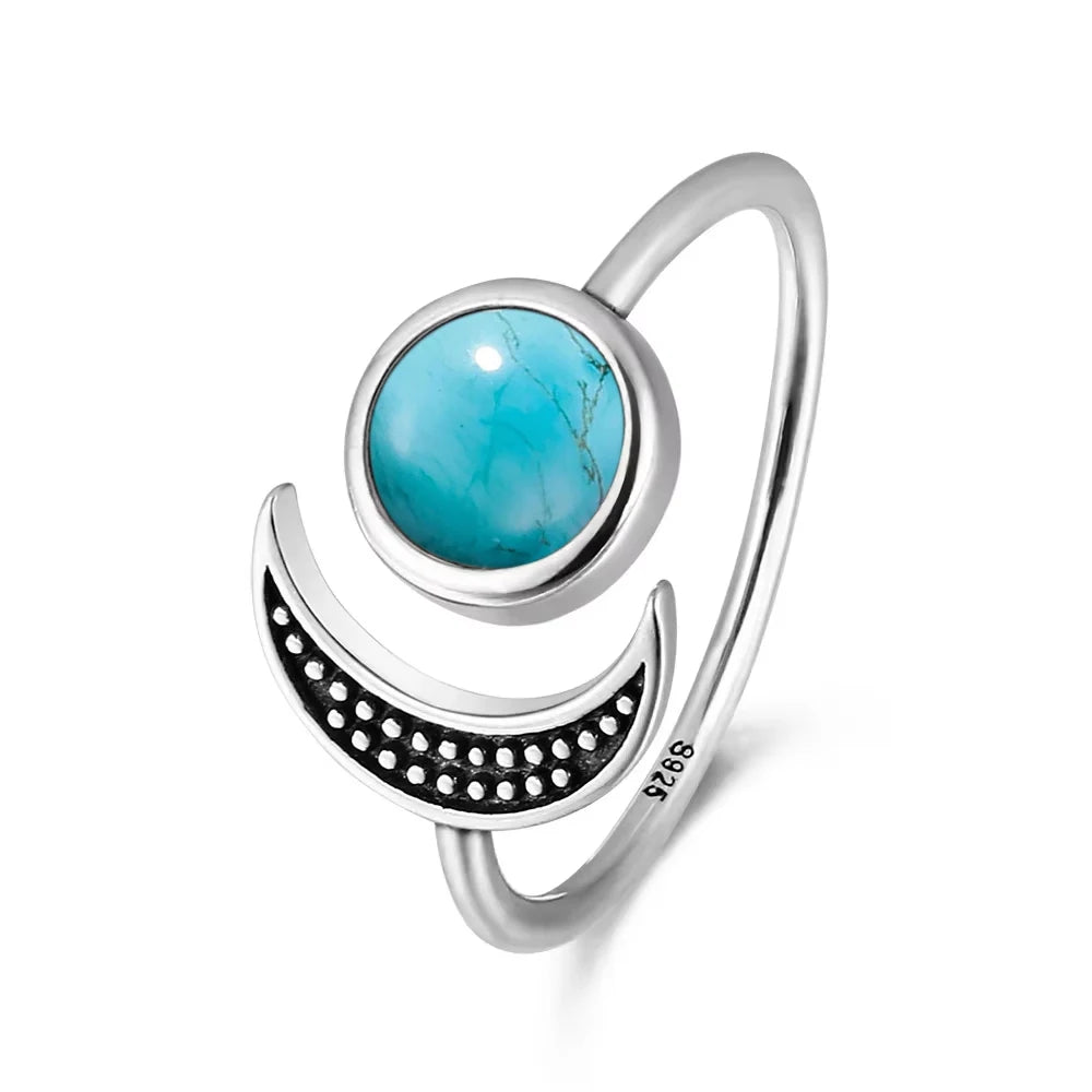 S925 Sterling Silver Ring Vintage Ring Gemstone Ring Silver Fine Jewelry Natural Turquoise Rings