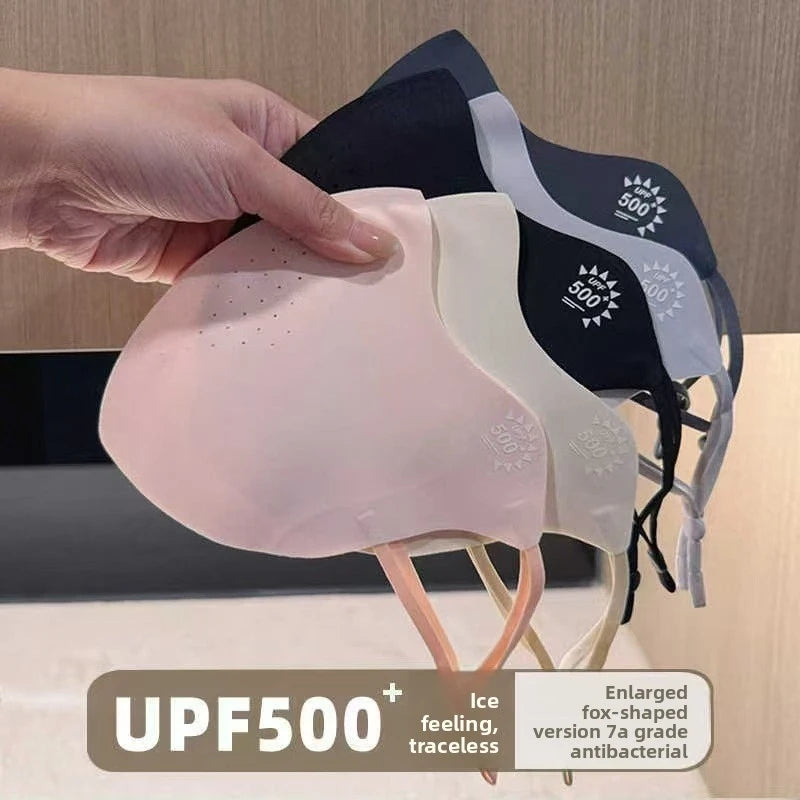2026 Women Ice Silk Sunscreen Mask UPF50+ UV Protection Cooling Face Cover Large Fox Design Eye Protection Breathable Summer Out