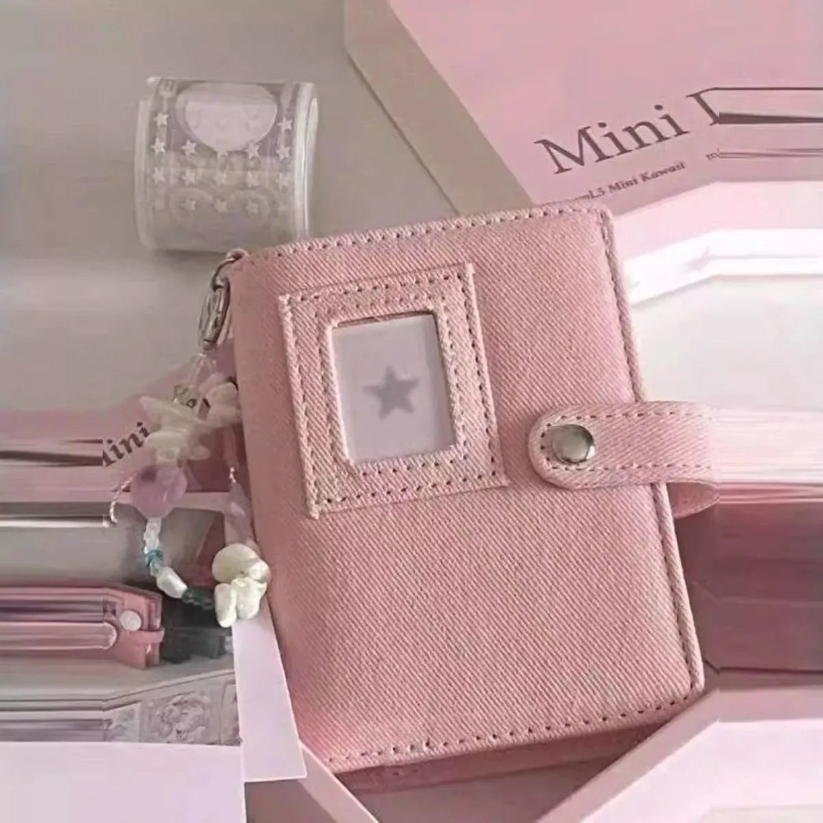 Denim M5 Mini Binder Notebook with Clear Window Pocket Aesthetic Portable Journal DIY Decor Binder Scrapbooking Daily Planner