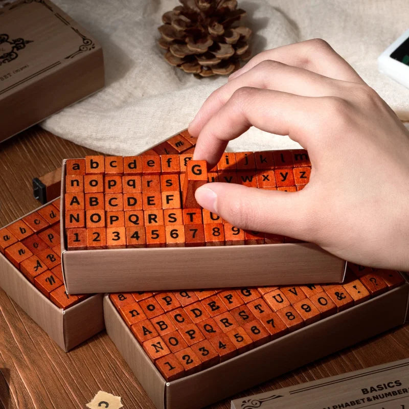 Journal GO 70pcs/set Wooden Rubber Alphabet Letter Number Stamp Set for Card Collage Junk Journal Scrapbooking DIY Standard Seal