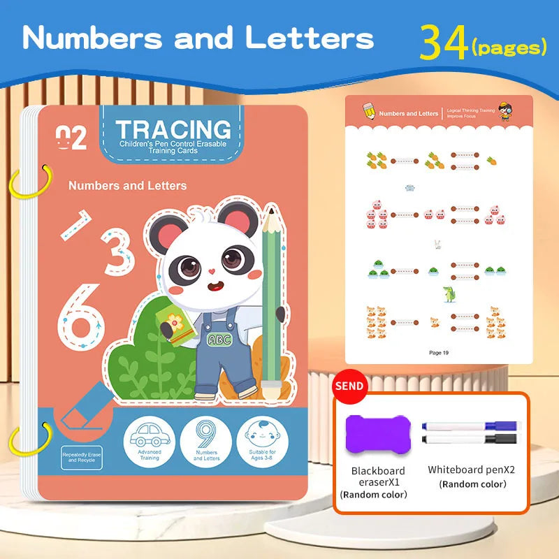 32-Page Reusable Magic Practice Notebook Set |   Whole Brain Development, Writing Training, and Art Education Handbook |   Learn Writing Skills, Paper Materials, Durable Binding |   Color Pages | Christmas Gifts