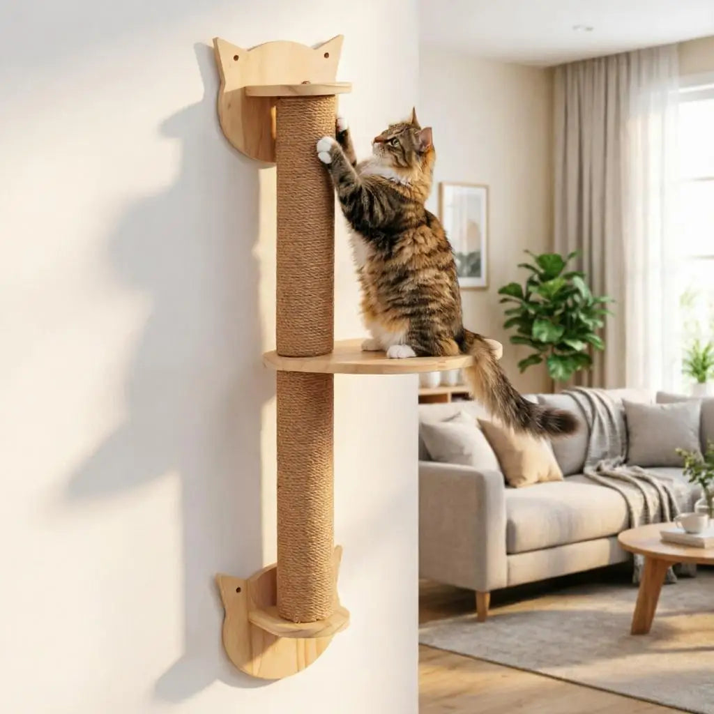 77cm Cat Activity Tree with Scratching Posts Wall Mounted Sisal Scratcher Pine Wall Climbing Hammock for Indoor Cats Accessories