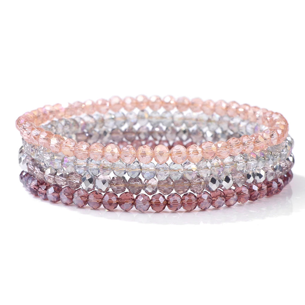 4Pcs/Set Crystal Bracelets For Women Girls Natural Stone Beads Bracelets Grey pink White blue series Crystal Fashion Jewelry