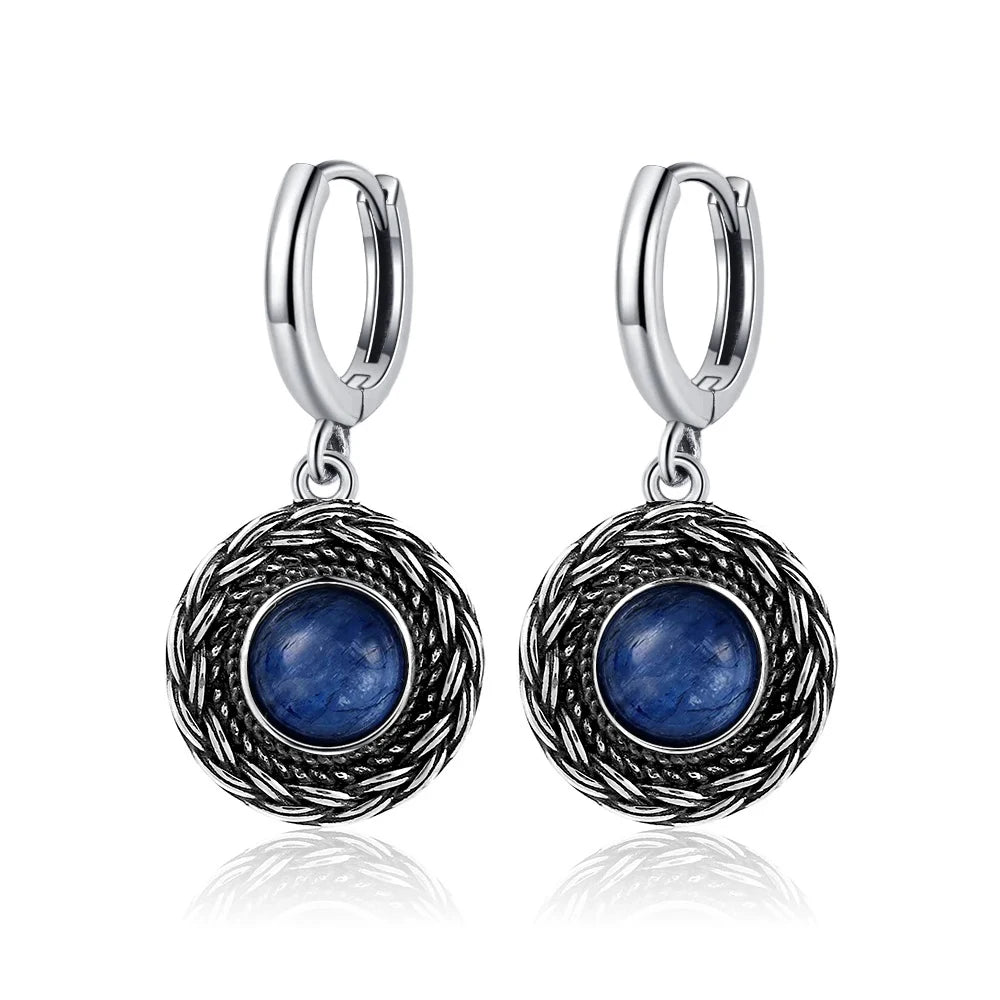 New Elegant Natural Kyanite S925 Silver Drop Earrings for Women Vintage Jewelry Wedding Engagement Hoop Earrings Gifts