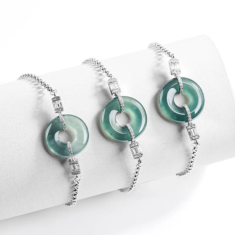 High End Natural A-grade Blue Water Jade Bracelet Ice Jadeite S925 Silver Inlaid Women's Fashion Jewelry Wholesale Drop Shipping