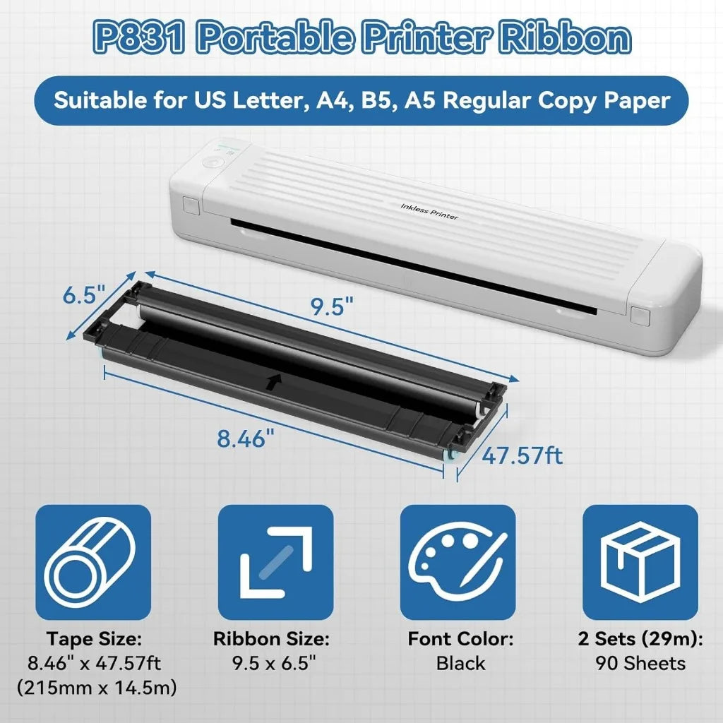 2 PCS Phomemo Thermal Transfer Ribbon for P831 Portable Ordinary A4 Paper Printer