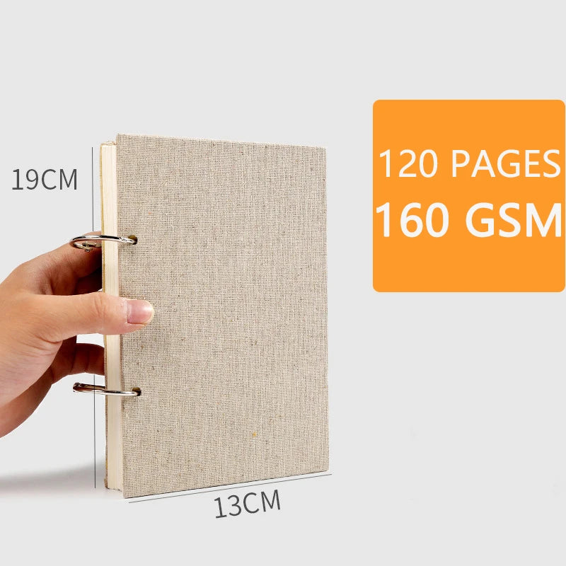 Retro Spiral Sketchbook Linen Hardcover 120 Pages 160GSM Refillable Notebook for Art Drwaing Stationery School Supplies