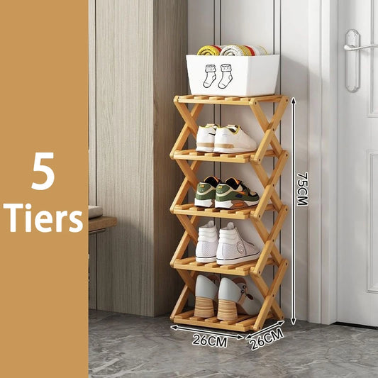 2-9 Tiers Bamboo Shoe Rack Without Installation Small Shoe Rack, Foldable Shoe Storage Rack, Shoe Organizer for Entryway