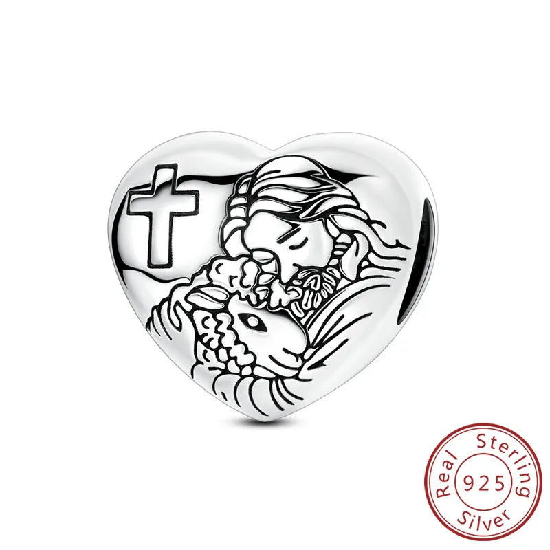 925 Sterling Silver Heart Shape Charm Beads Mother Daughter Family Pet Paw Beads Fit Bracelets Mother's Day Jewelry Gift