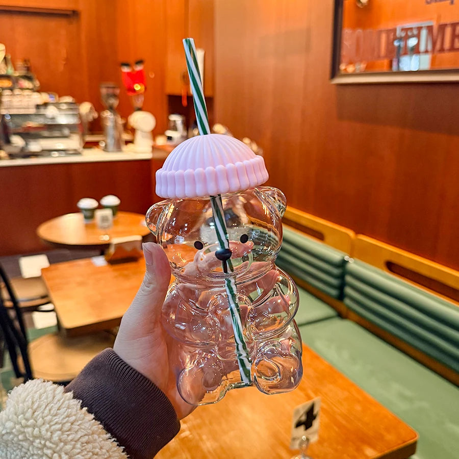 20oz New Bear Straw Tumbler, Plastic Cup for Coffee Beer Wine Cocktails, Office Party Drinkware, Christmas Birthday Gift