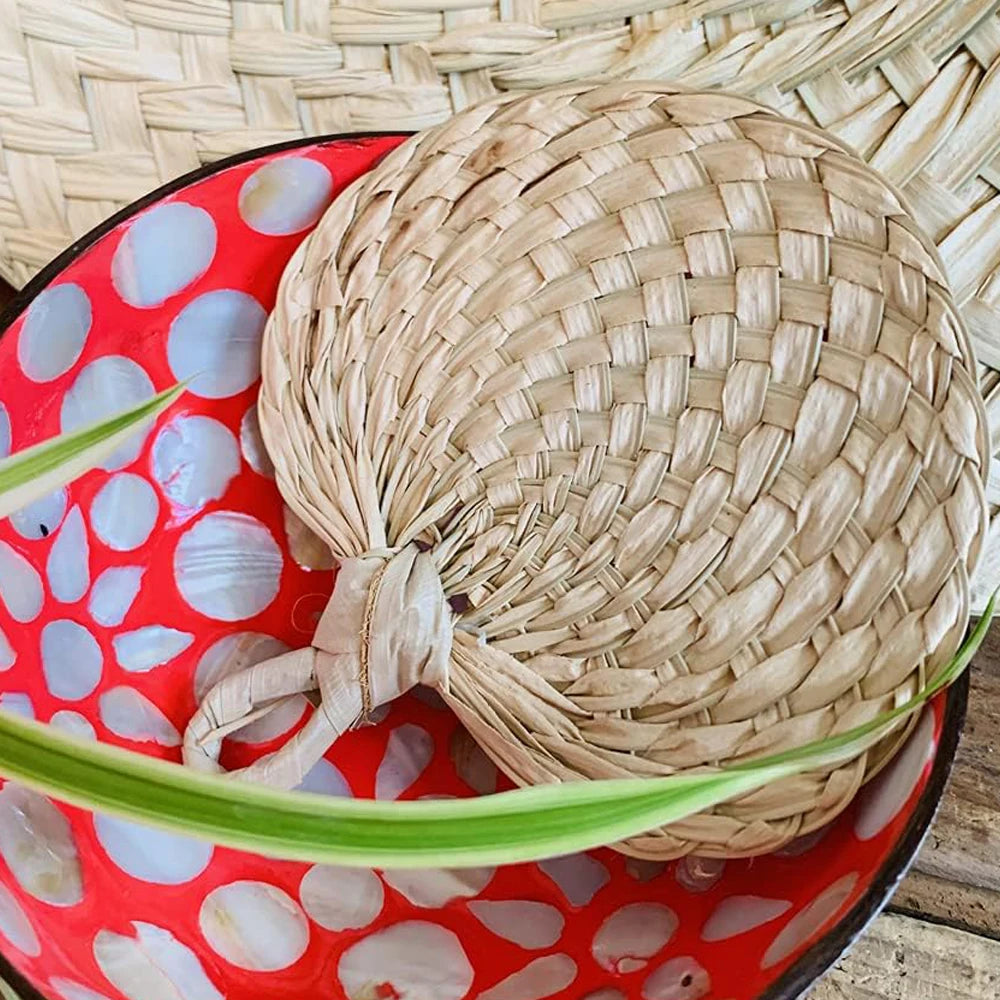 6/12/24Pcs Natural Bamboo Raffia Hand Fans for Wedding Decor Hand Weaving Fan DIY Farmhouse Wall Decor Summer Cooling Supplies