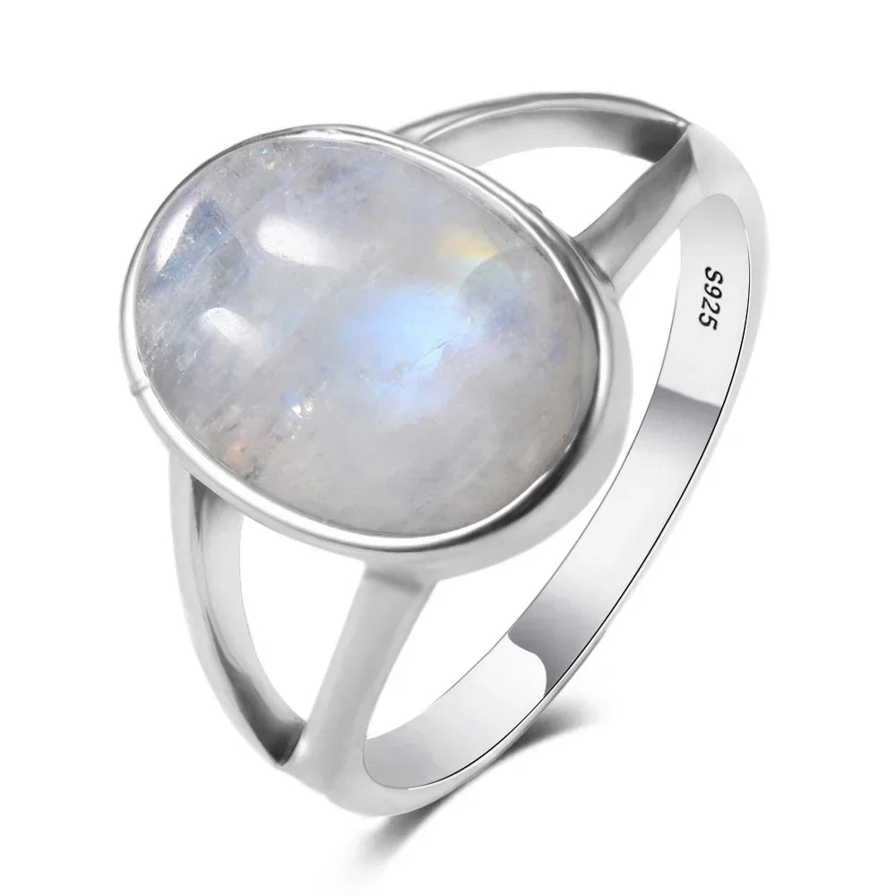 Silver Plated Ring Natural Moonstone Jewelry Rings Gemstone Vintage Jewelry for Women Men Girls Gift Luxury