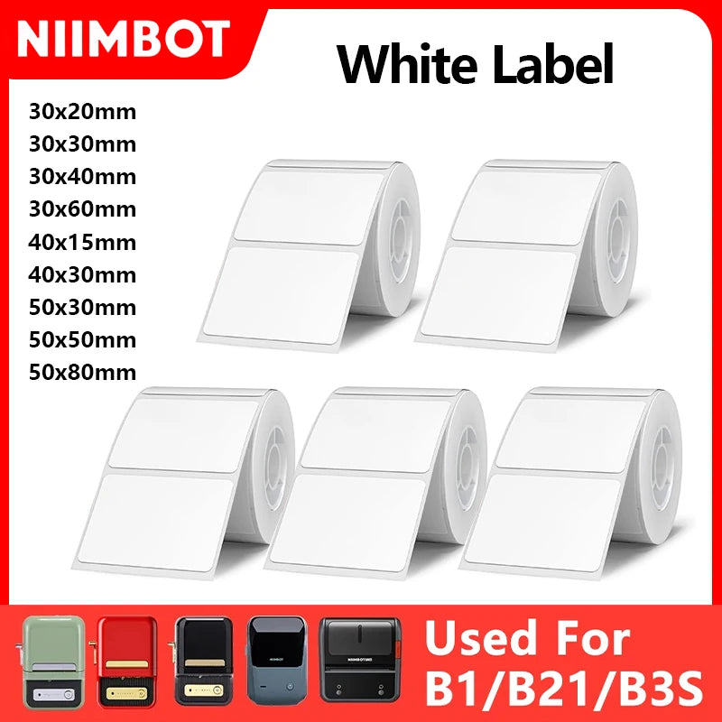 Niimbot 1Roll B1 White Sticker Waterproof Paper Adhesive Label White Anti-Oil For B1 B21 Mini Portable Thermal Printer Tape