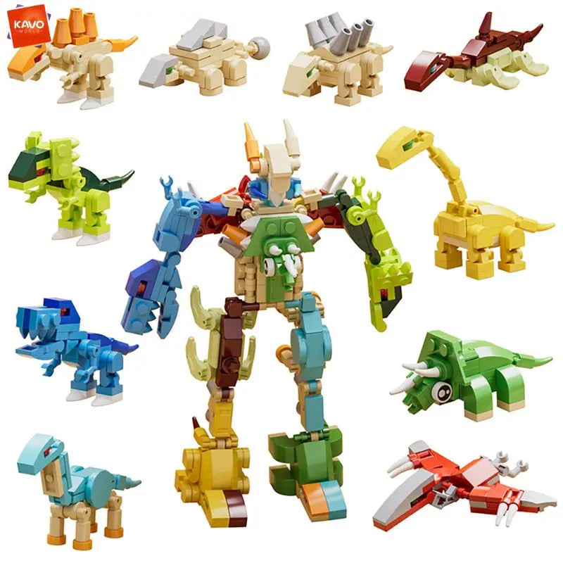KAVOWORLD 335PCS Dinosaur Robot Building Blocks Transformable Construction Brick Set Creative STEM Educational Toy for Children