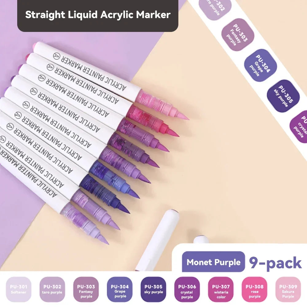 9pcs/Box Mix Color Acrylic Markers Set Art Rock Painting Pens Kids Gift Graffiti For Stone Glass Book Shoes DIY Craft Supplies