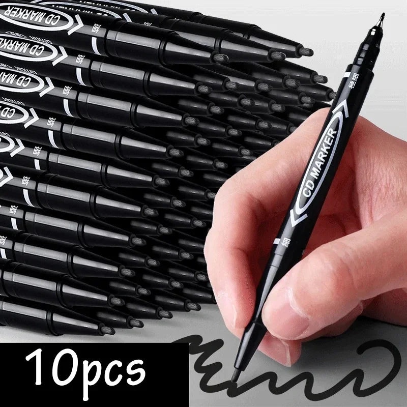 10Pcs/set Double Tip Art Black Blue Ink Permanent Paint Marker Pen for Plastic Wood Stone Metal Glass Doodling Marking Graffiti