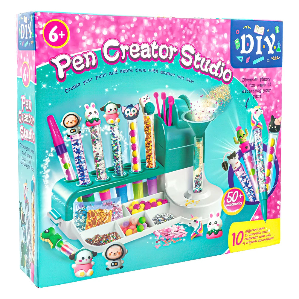 Kids DIY Pen Creator Studio Set - Educational Toy for Children to Make Custom Pens with Decorations, Craft Kit for Creativity &