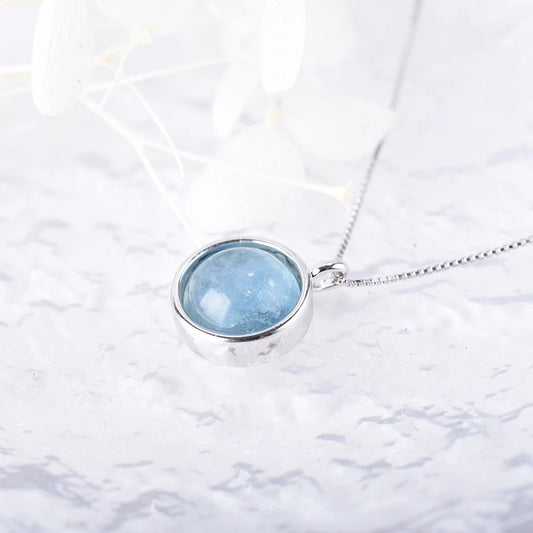 ITSMOS TOP Natural Aquamarine Pendant Necklace Amazonite Stone s925 Sterling Silver Chain Elegant Jewelry for Women Romatic