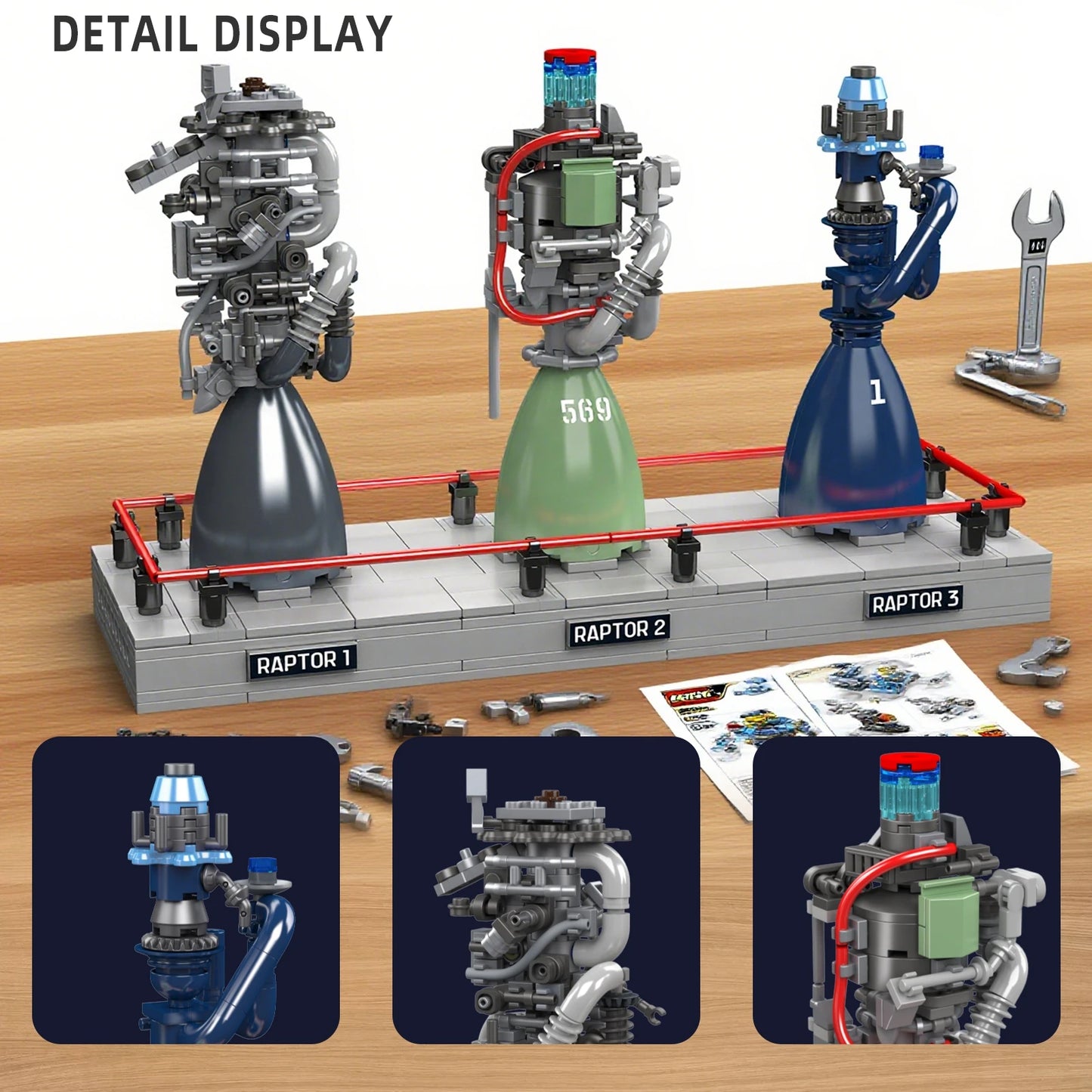 Mould King 10247 Raptor Rocket Engine Building Blocks Mechanical Science and Education Model Kids STEM Toy Adults Creative Gift