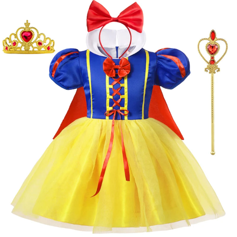 Halloween Girls Snow White Princess Dress Carnival Birthday Costume Party Clothes Dress+Headband+Cape 3PCS Outfits Girls Dresses