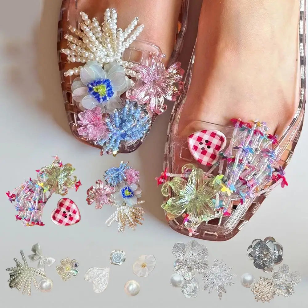 Dopamine Handcrafted Beaded Jelly Shoes Charms Sandals Accessory Decorative Bead Tassel Slippers Buckles Detachable Shoe Flower
