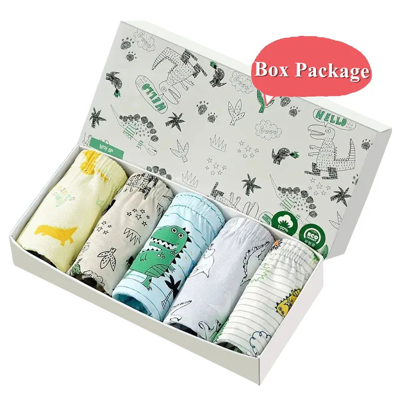 Exquisite Box Package Boys Underwear Soft Breathable Cotton Briefs For Boys Cartoon Dinosaur Kids Panties Knickers Multipack