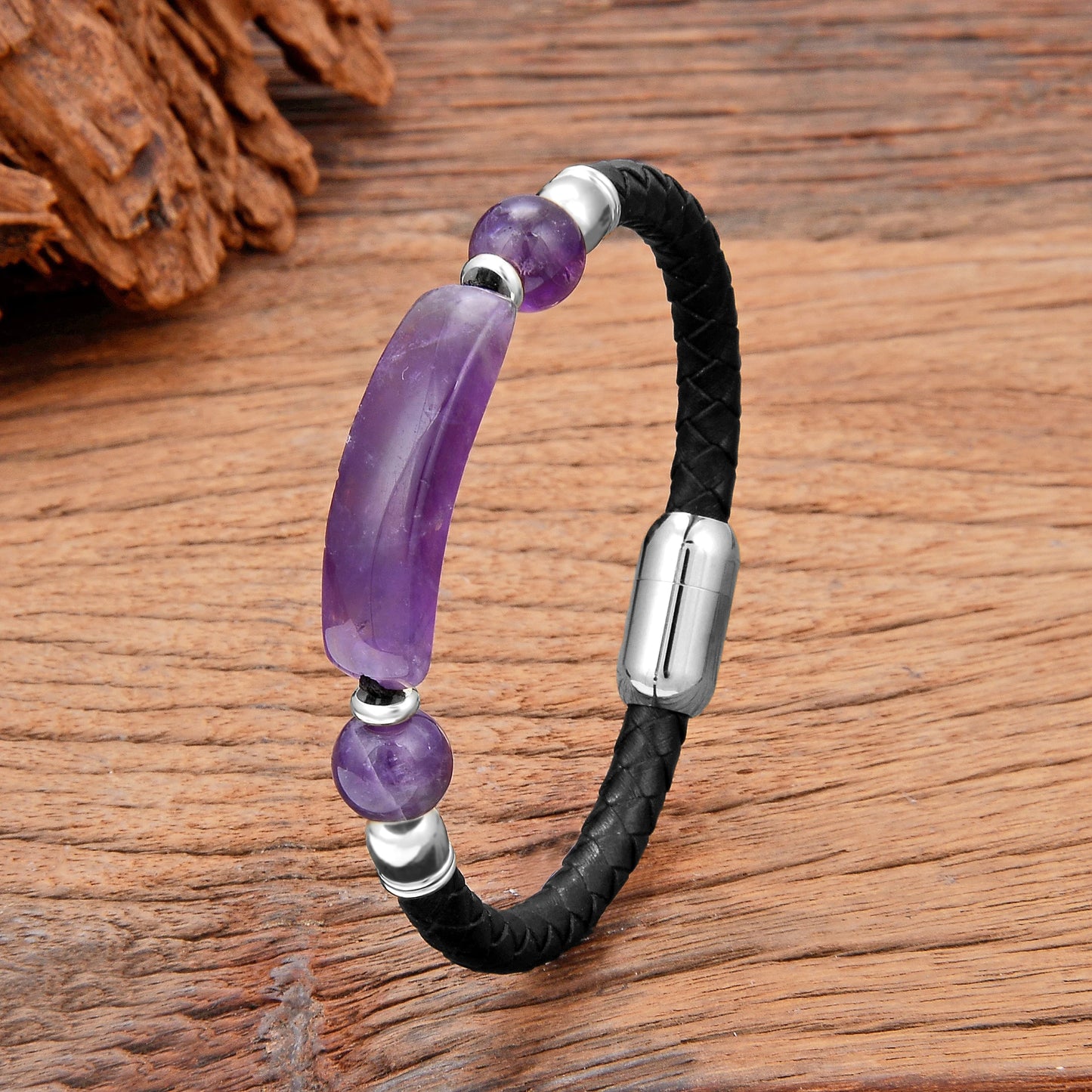 4 Style Natural Purple Crystal Bracelet for Men Women Luxury Geometric Shape Amethysts Bracelet Lady Fashion Stone Jewelry Gifts
