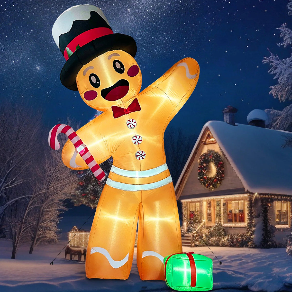Giant Inflatable Gingerbread Man – 12ft LED Outdoor Christmas Yard Decoration