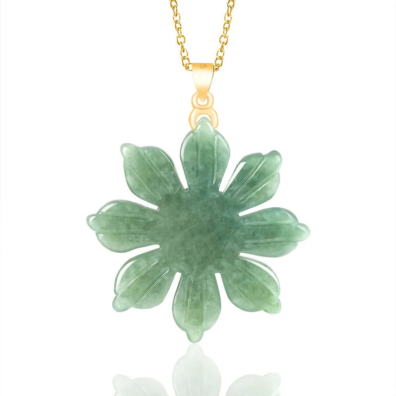 Natural A-grade Burma Jade Sunflower Charms S925 Silver Button Head Bean Seed Jadeite Pendant Women's Gift Jewelry Drop Shipping