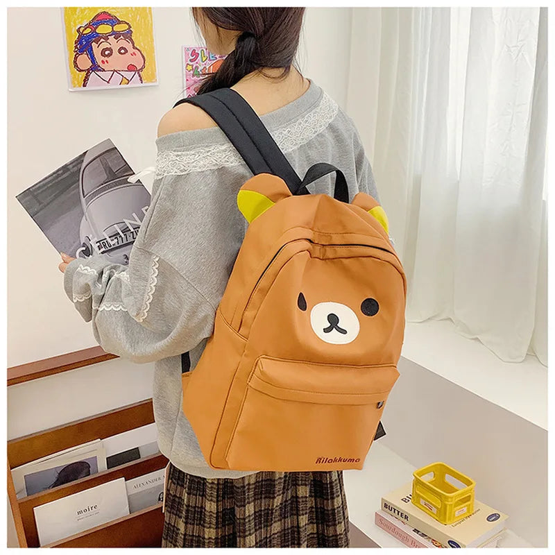 Kawaii Cute Bear Rilakkumas Backpack Large Capacity Anime Cartoon Backpack Stylish Student School Bag Shoulder Bags Schoolbag