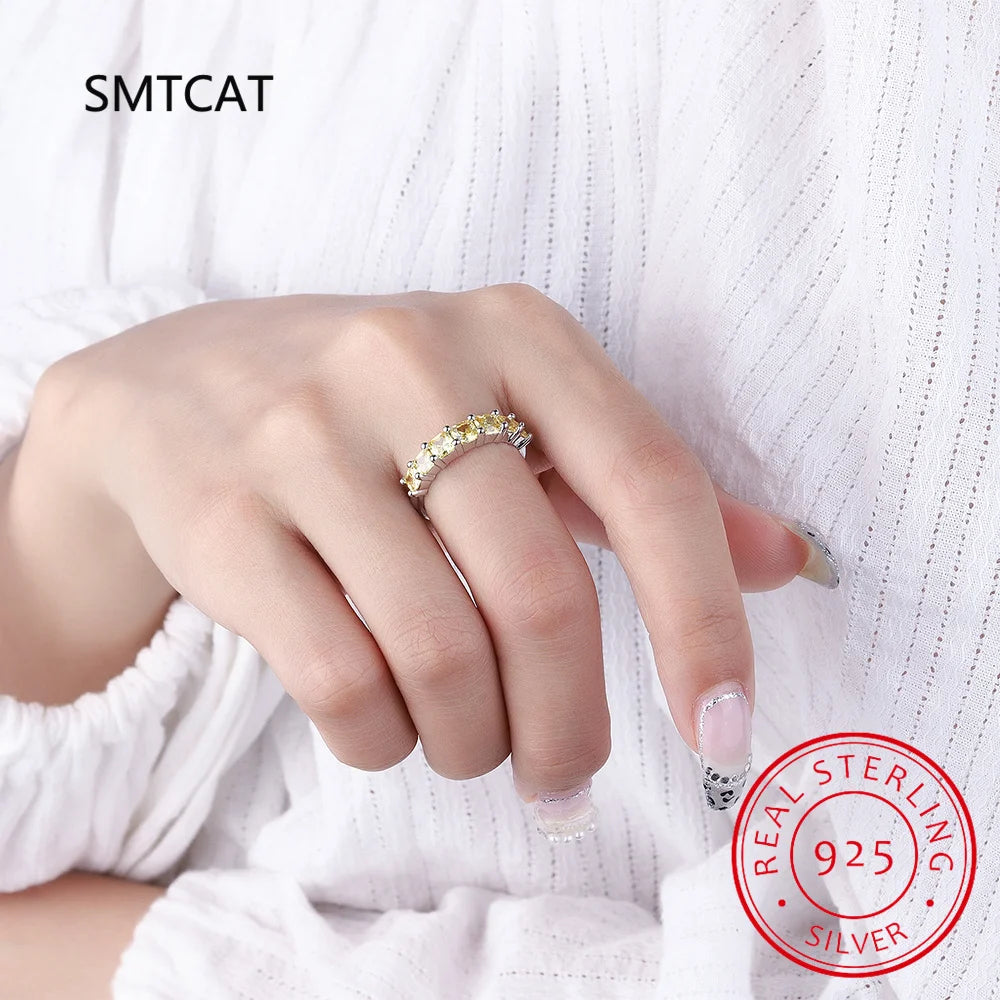 Princess Cut Natural Citrine 925 Sterling Silver Rings for Women Fashion Engagement Square Yellow Gemstone Birthstone Jewelry