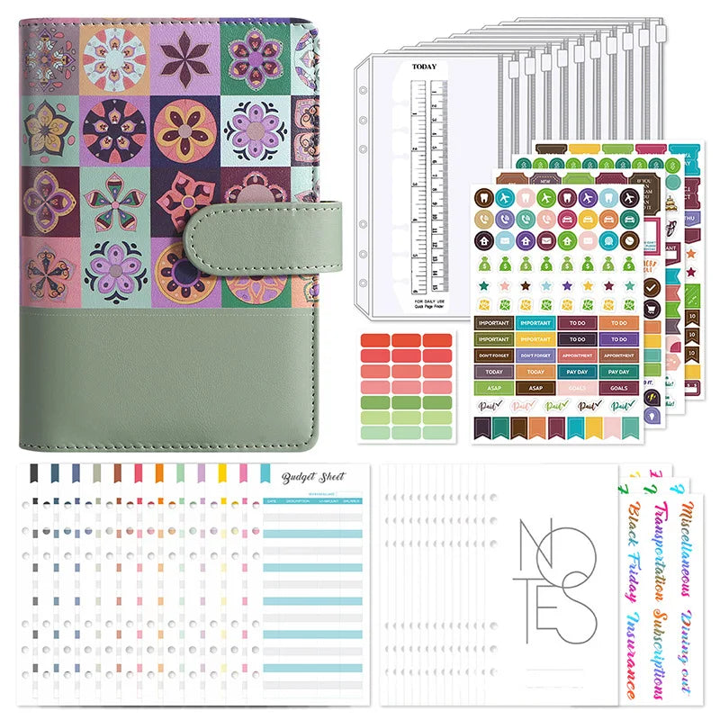 A6 Retro Splice Money Budget Planner Binder Zipper EnvelopesCash Envelopes For Budgeting Money Organizer Binder