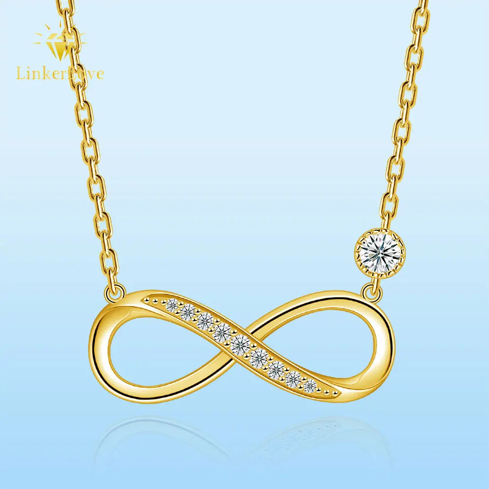 LinkerLove Moissanite Infinite Loop Pendant Necklace S925 Sterling Silver Diamond Clavicle Chain for Women Party Trendy Jewelry