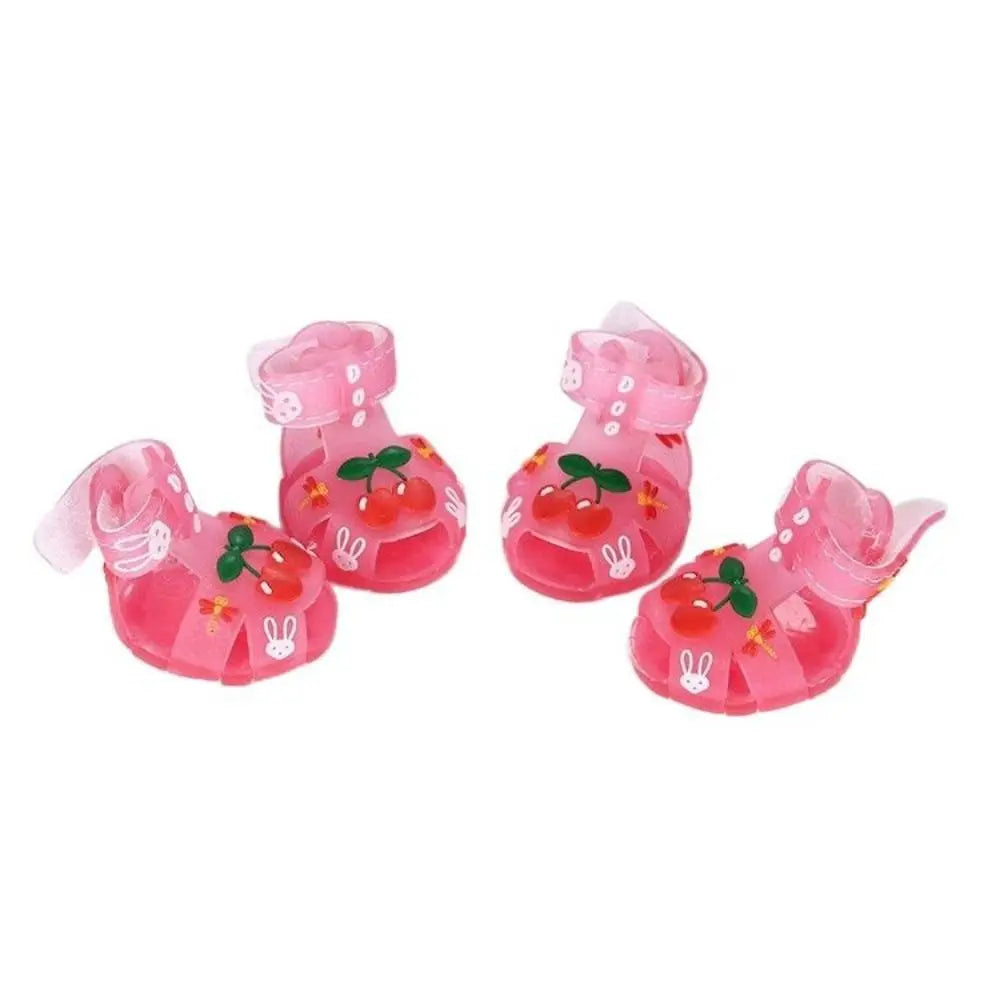 4Pcs/Set Cartoon Dog Summer Jelly Sandals Non-slip Adjustable Breathable Dog Shoes Wear-resistant Waterproof Hollow Puppy Shoes