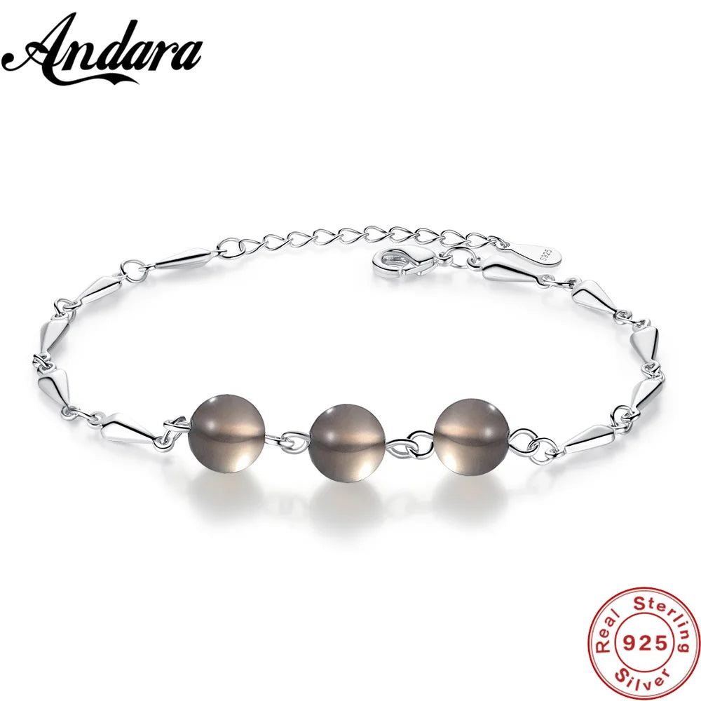 S925 Sterling Silver Bracelet Natural Gray Agate Crystal Bead Bracelet Engagement Party Jewelry Gift For Women