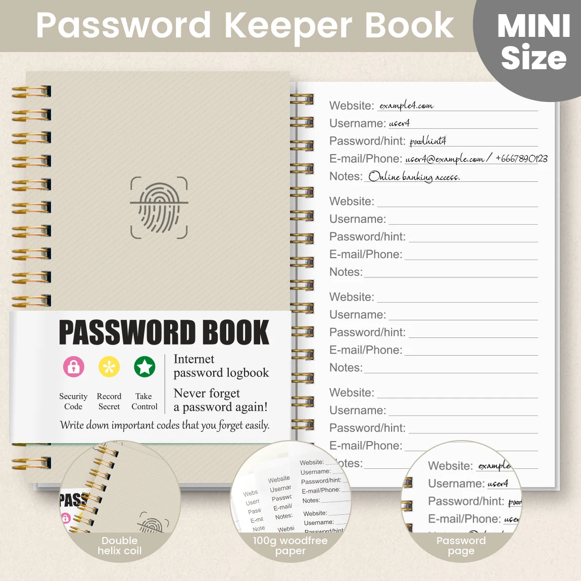 A6 Password Book Spiral Internet Password Organizer Notebook with Tabs for Login Records