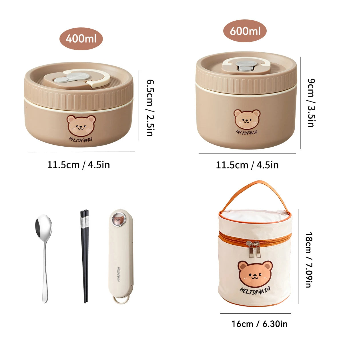 WORTHBUY Portable Cute Bear 304 Stainless Steel Insulated Bento Lunch Box Microwave Sealed Lunch Container For Kids  Students